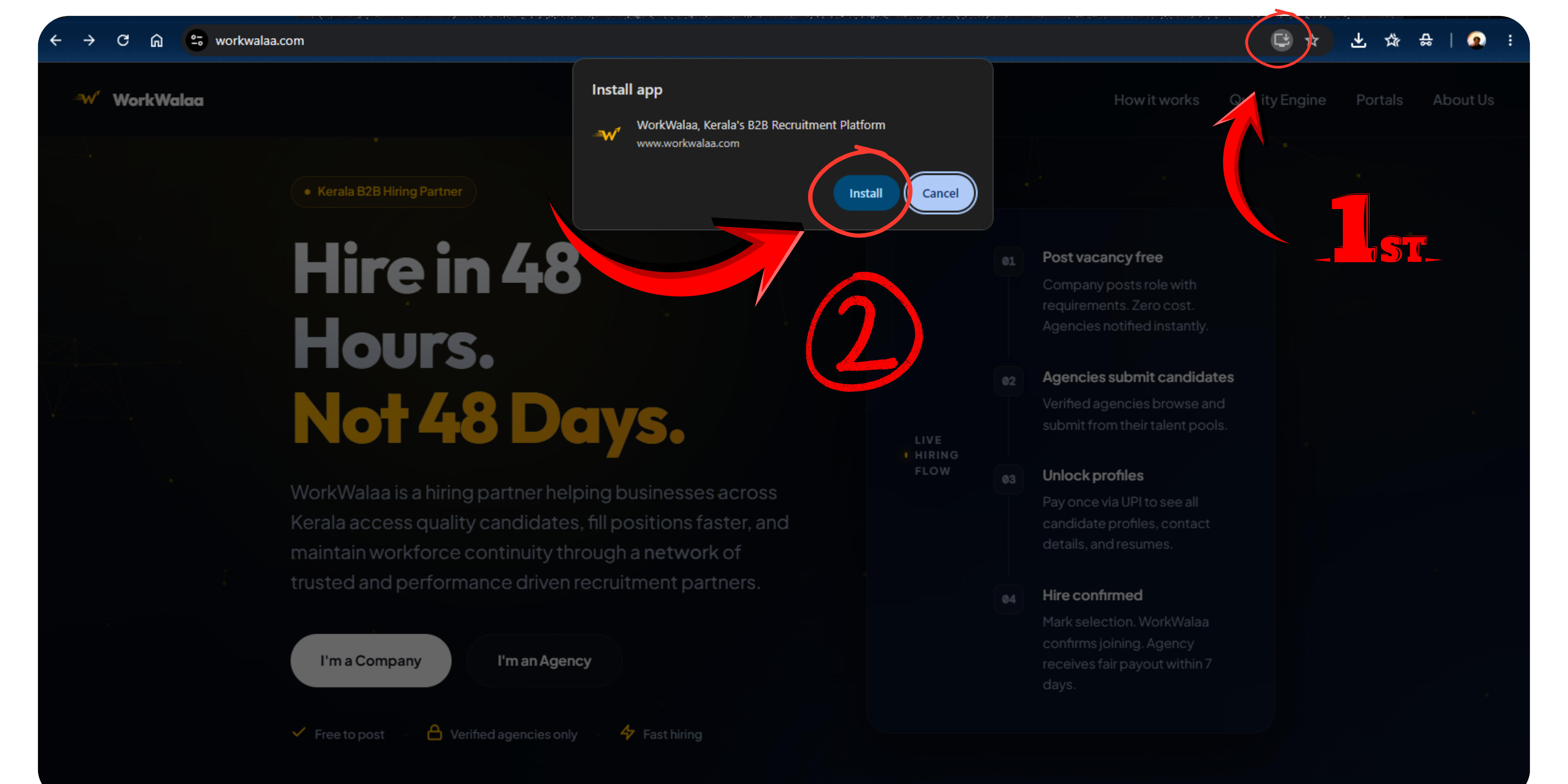 Click the install icon, then Install