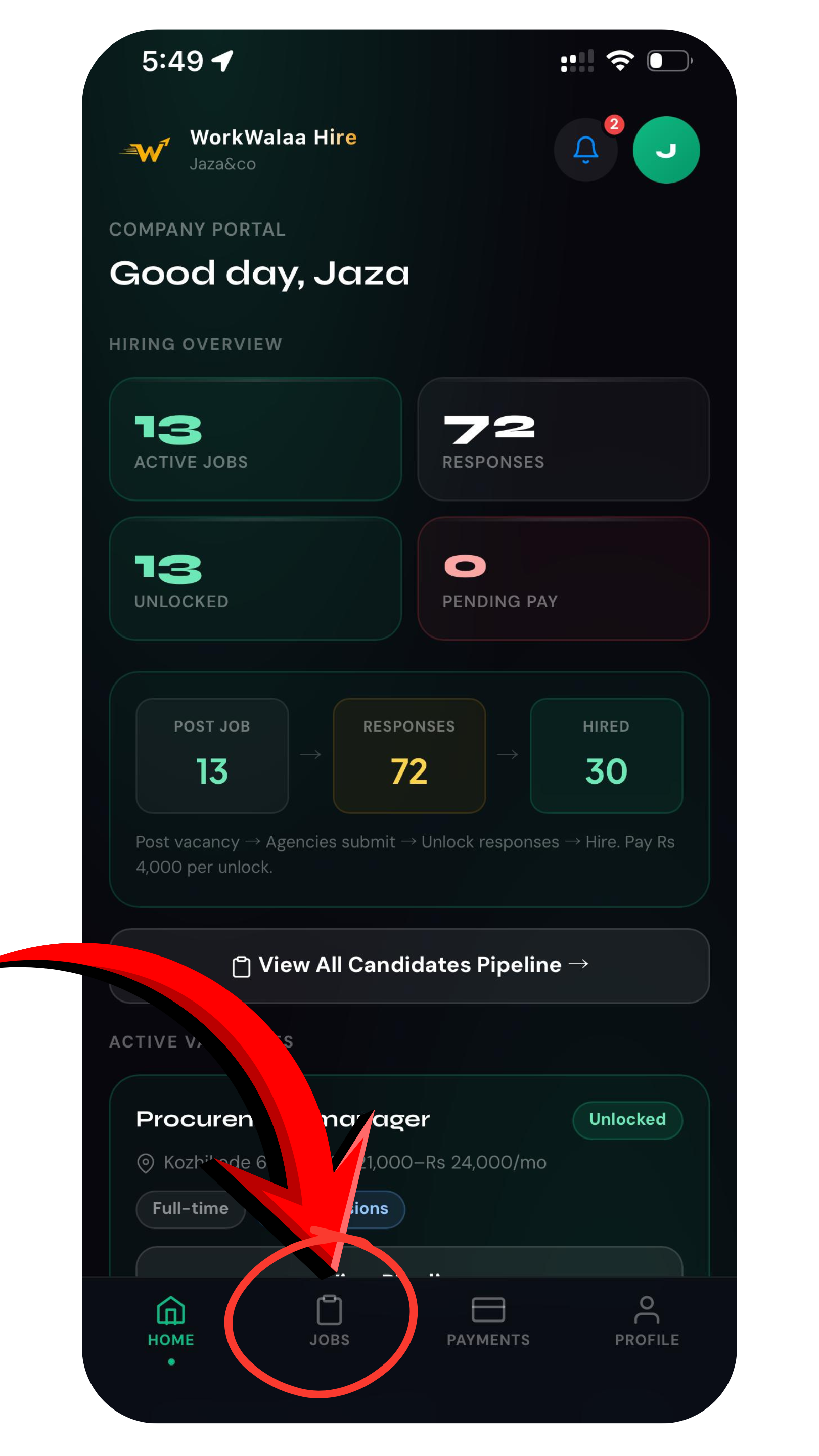 Open the JOBS tab on your dashboard