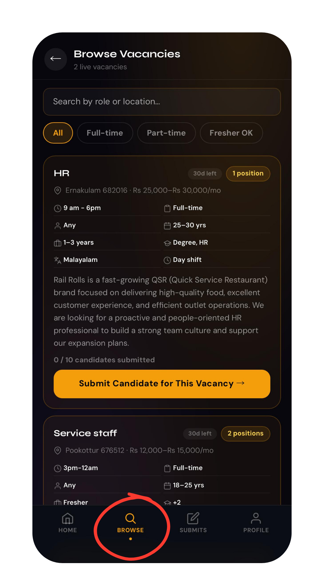 Browse Jobs list
