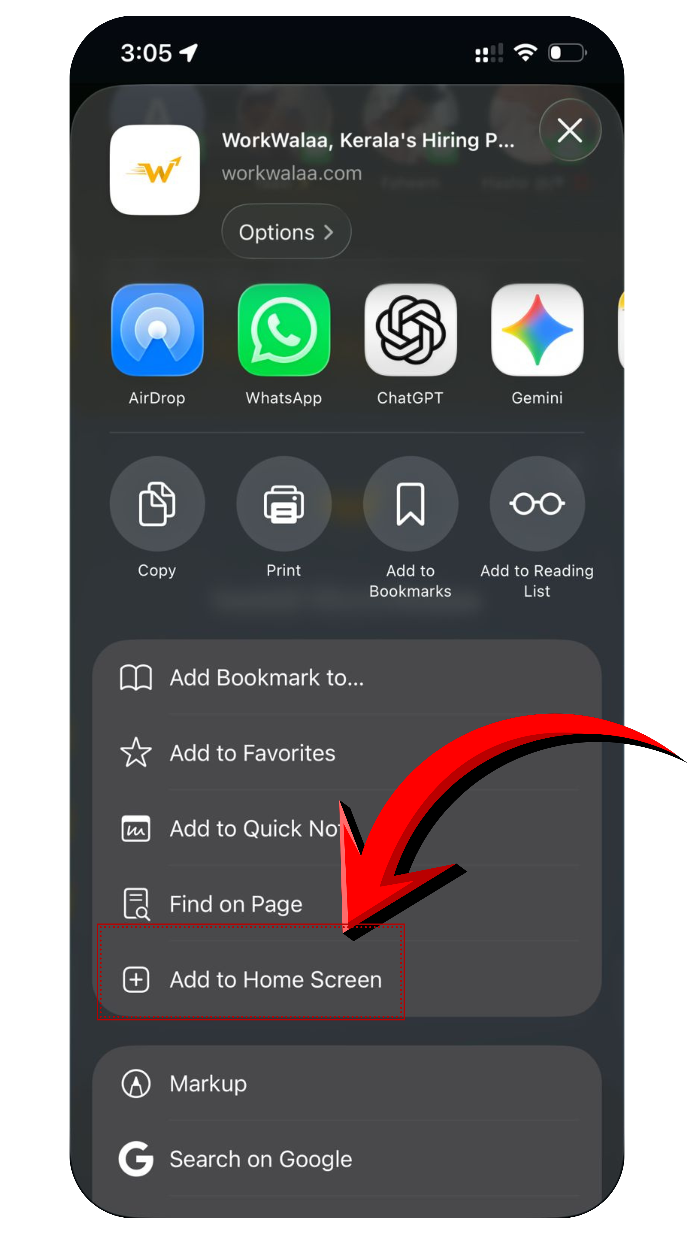 Tap Add to Home Screen in the Share sheet